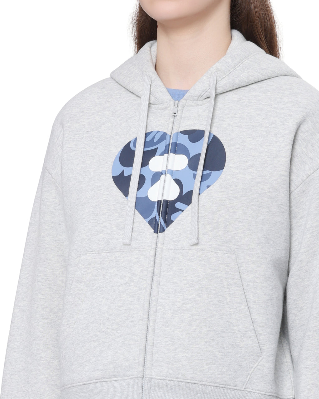 Heart print zip hoodie