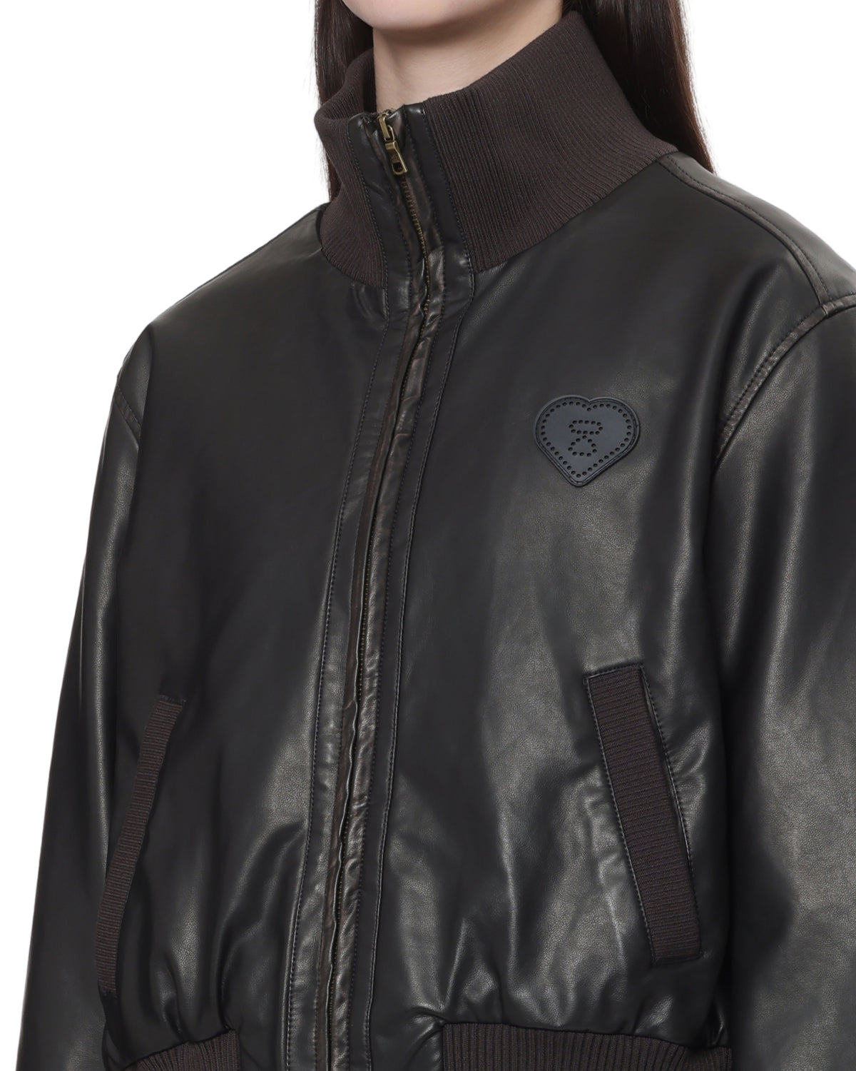 Faux leather bomber jacket