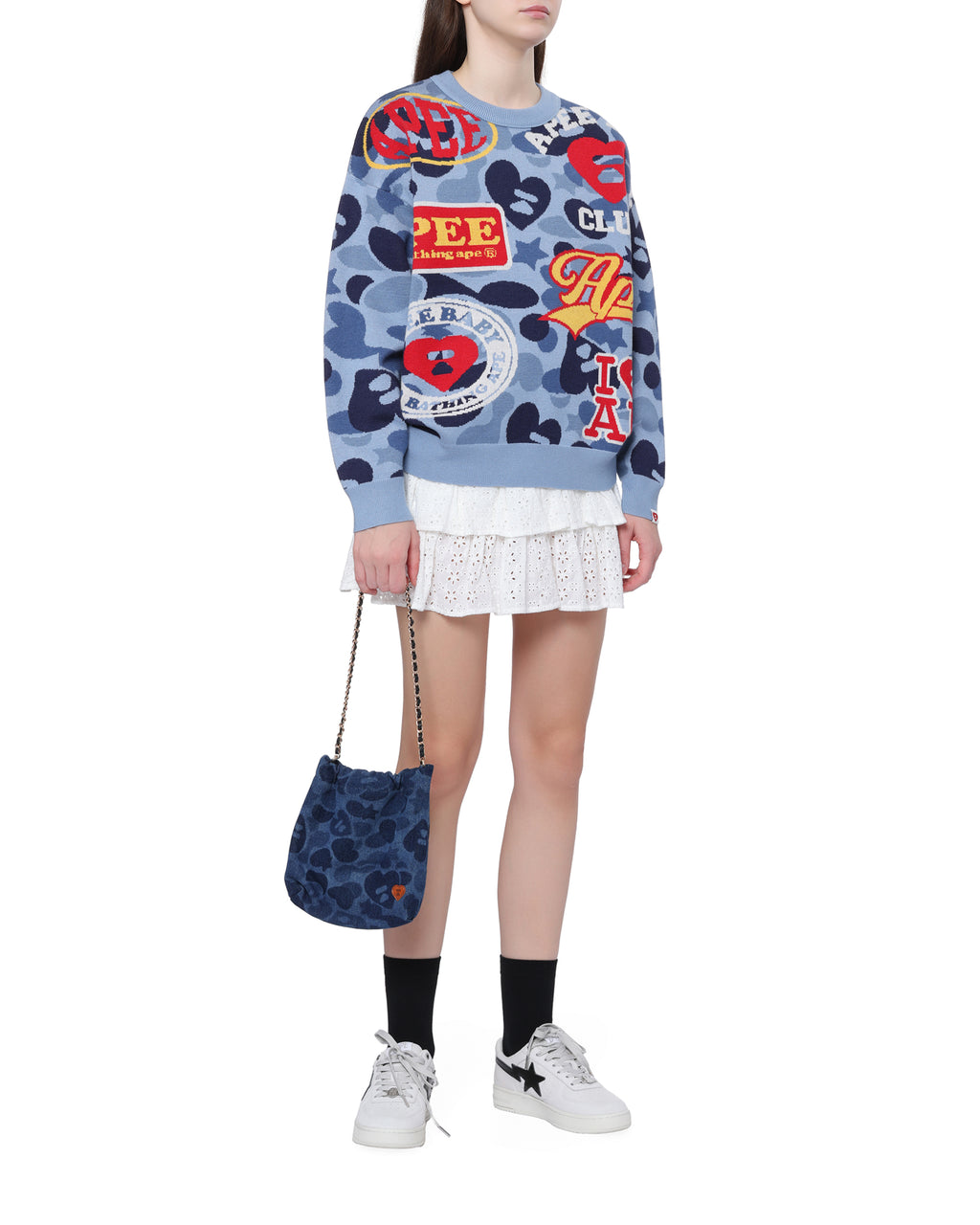 Heart print crew neck sweater