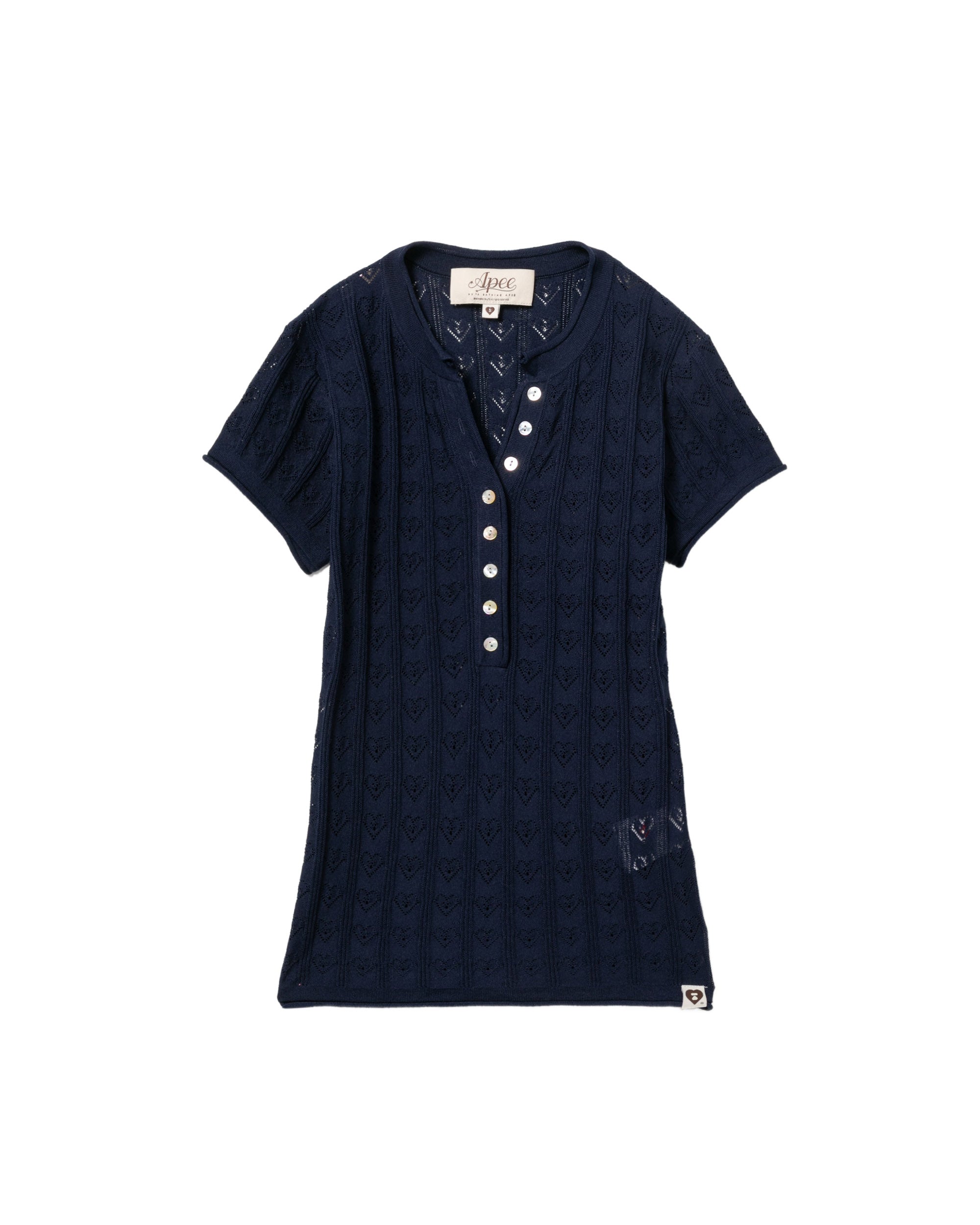 Short-sleeve henley knit top