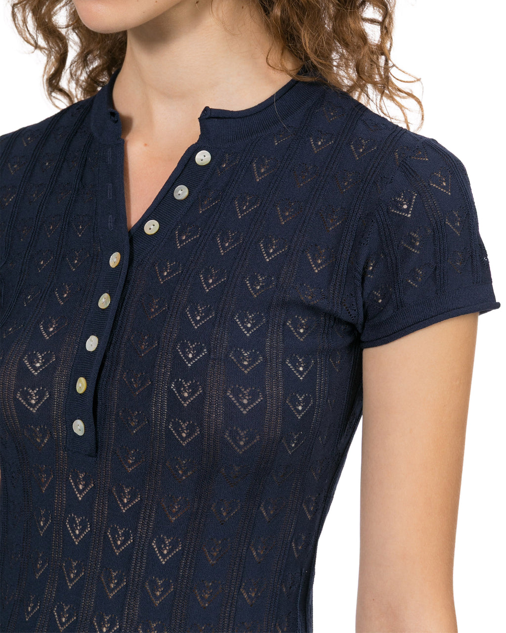 Short-sleeve henley knit top
