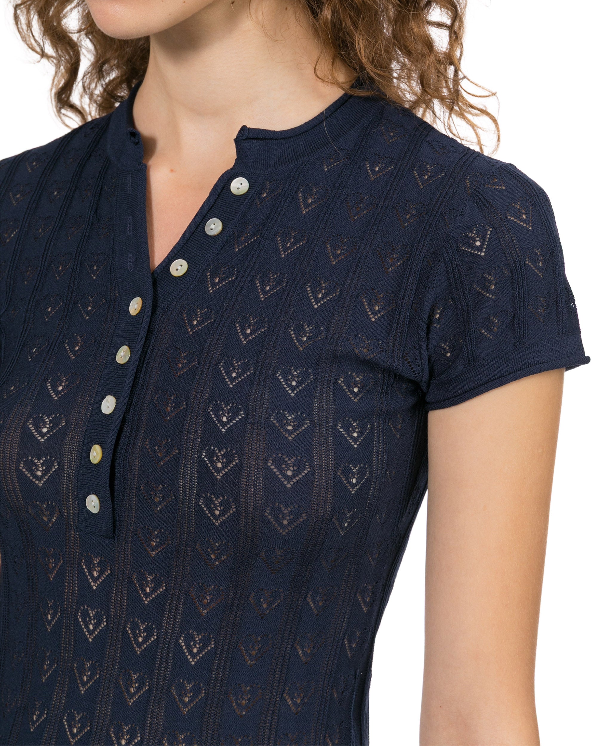 Short-sleeve henley knit top