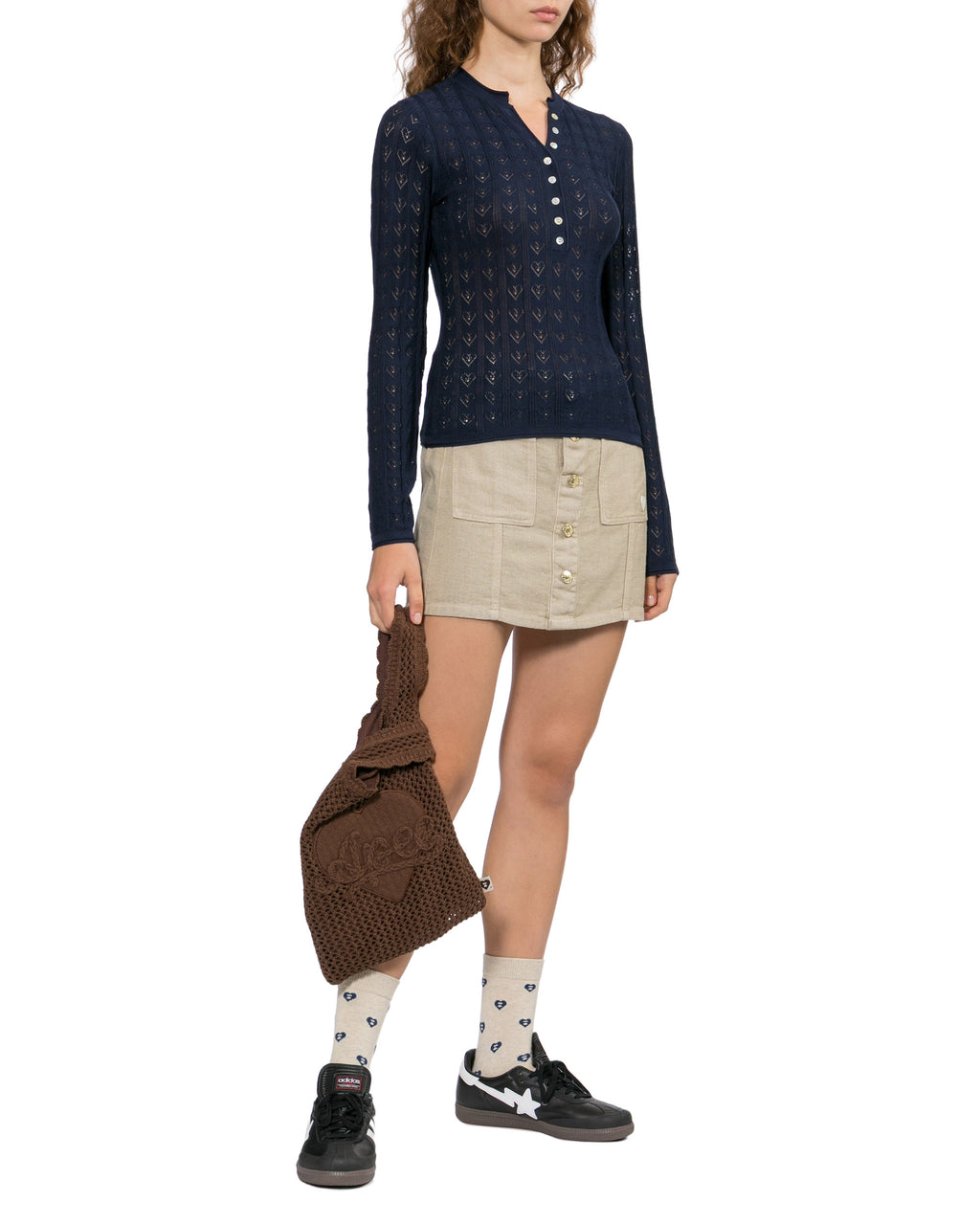 Long-sleeve henley knit top
