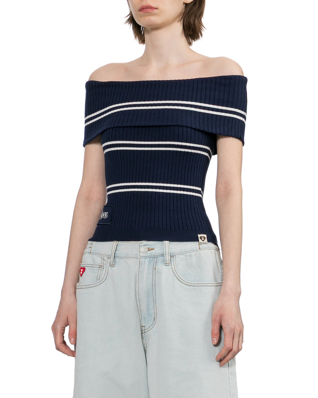 Off-shoulder striped top