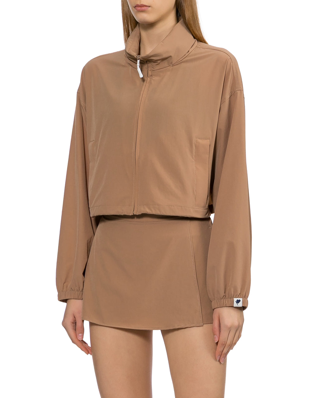 Cropped hooded zip-up jacket