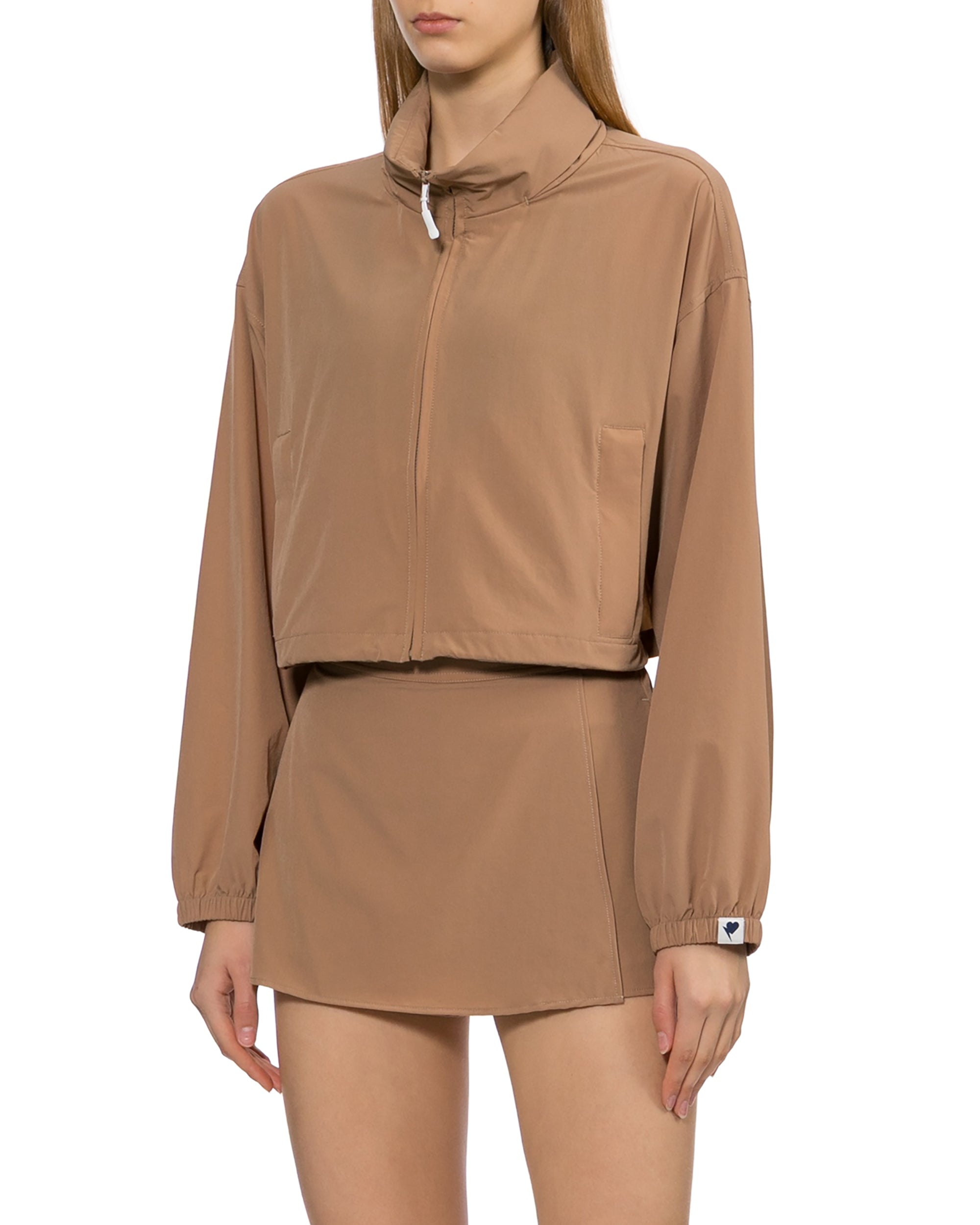 Cropped hooded zip-up jacket