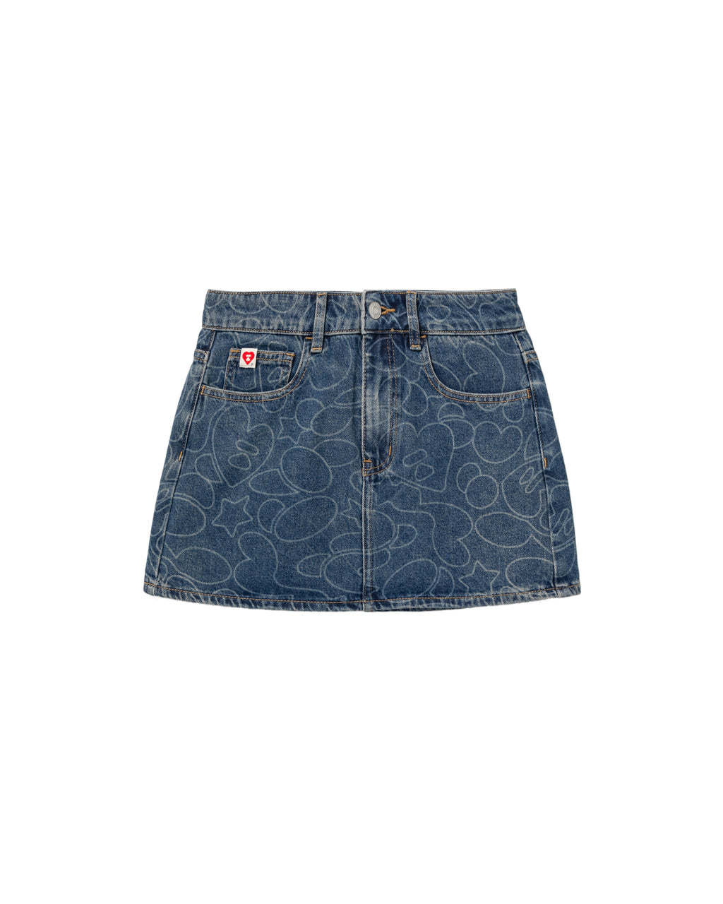 Moonface print denim mini skirt