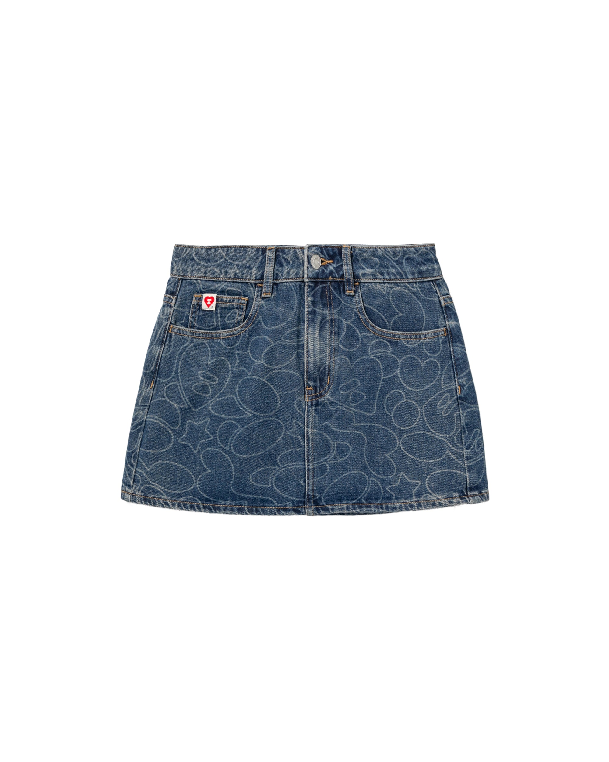 Moonface print denim mini skirt