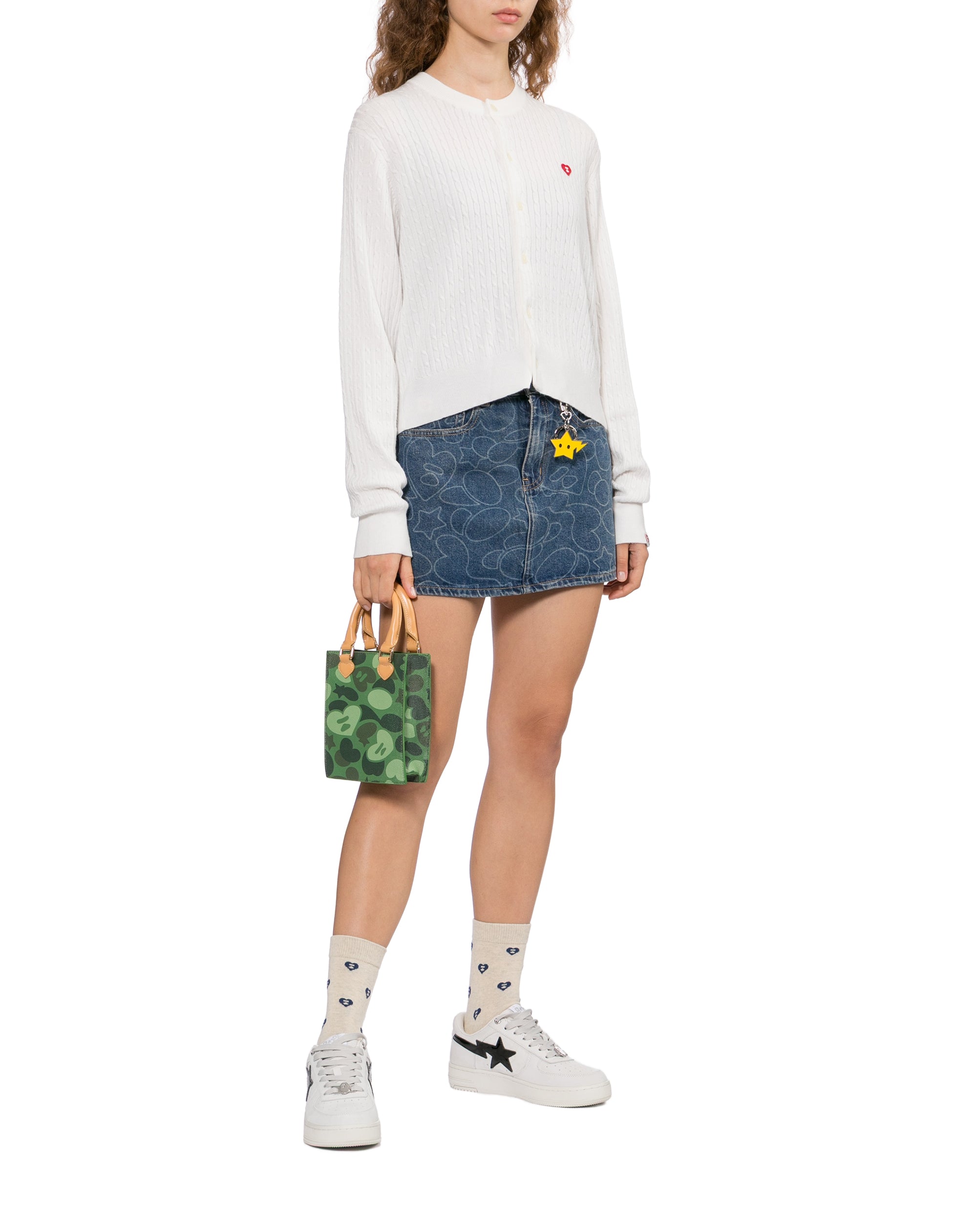 Moonface print denim mini skirt