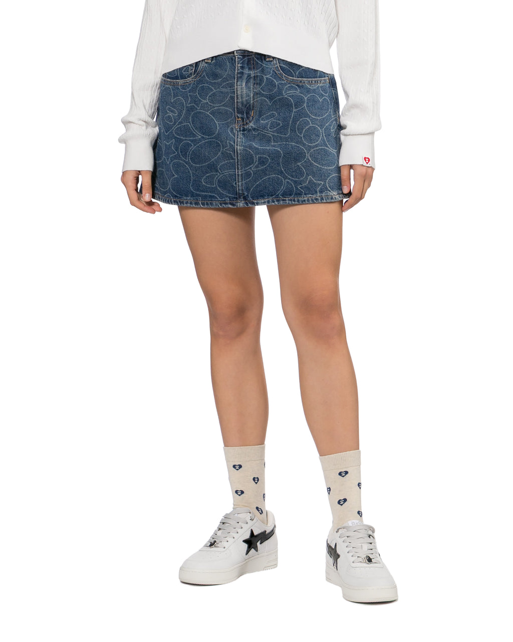 Moonface print denim mini skirt
