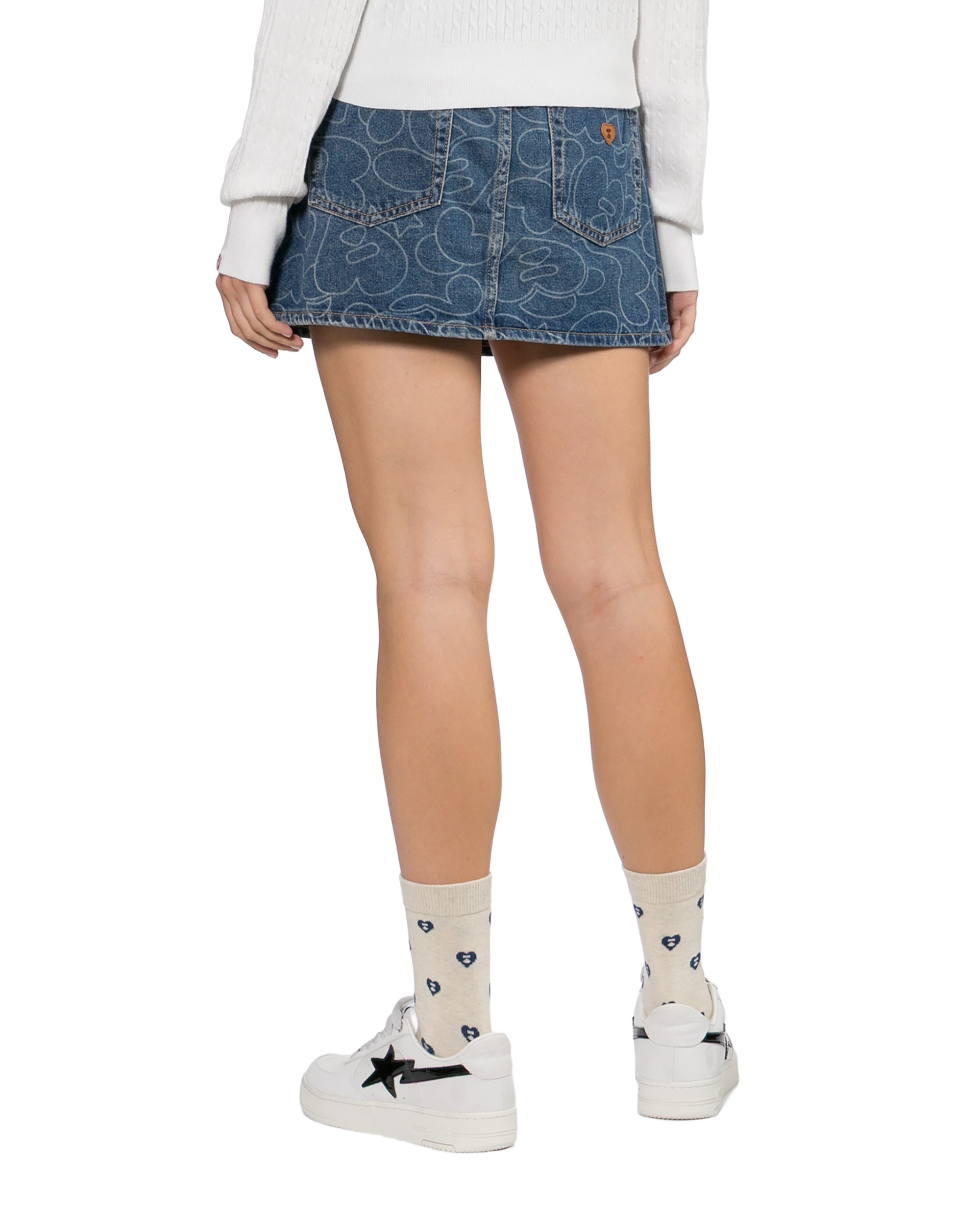 Moonface print denim mini skirt
