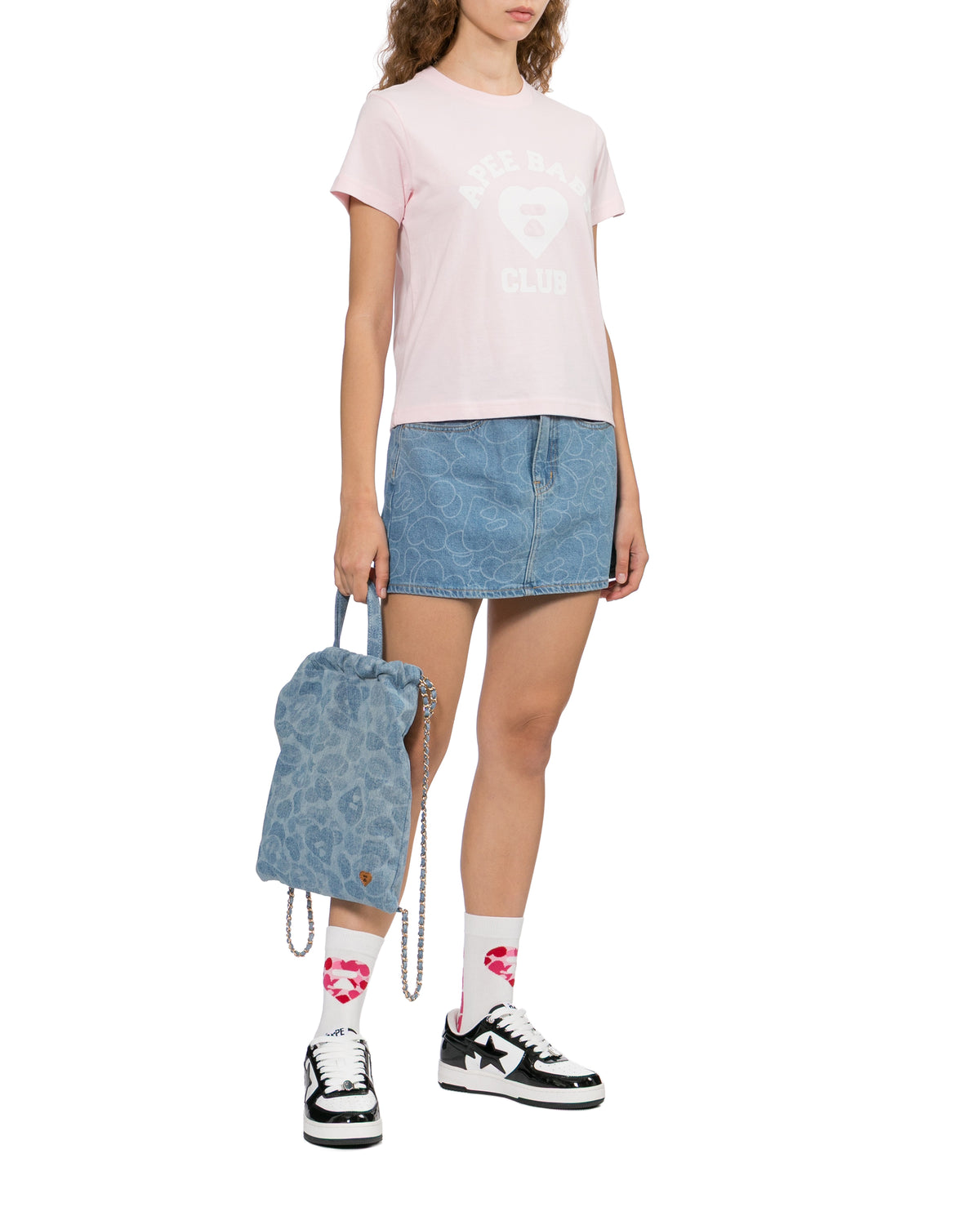 Moonface print denim mini skirt
