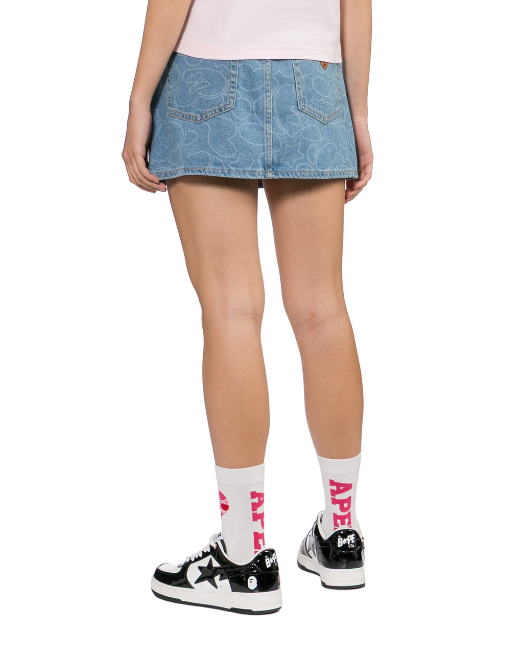 Moonface print denim mini skirt