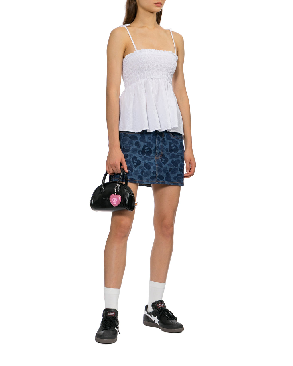 Camo denim mini skirt