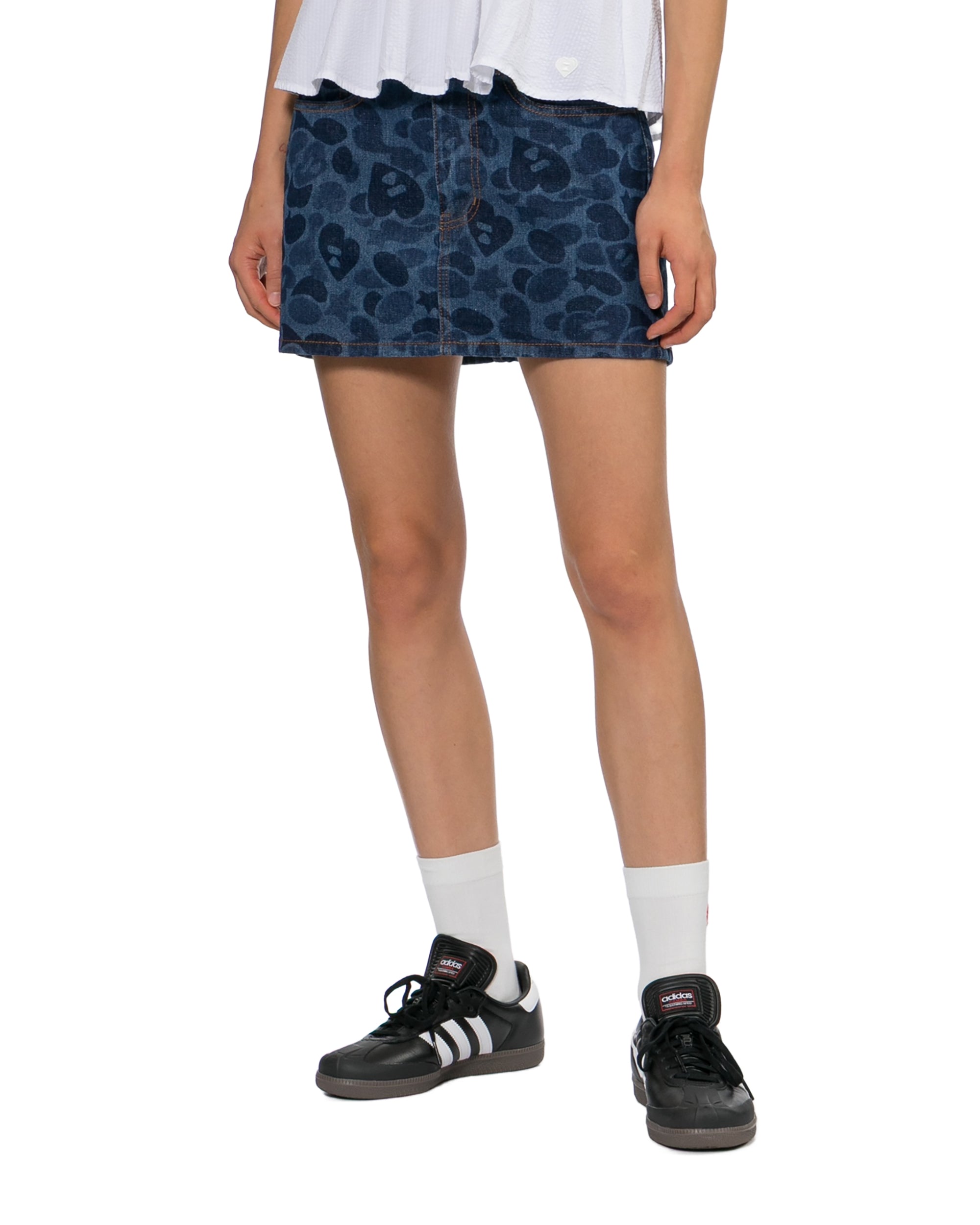 Camo denim mini skirt