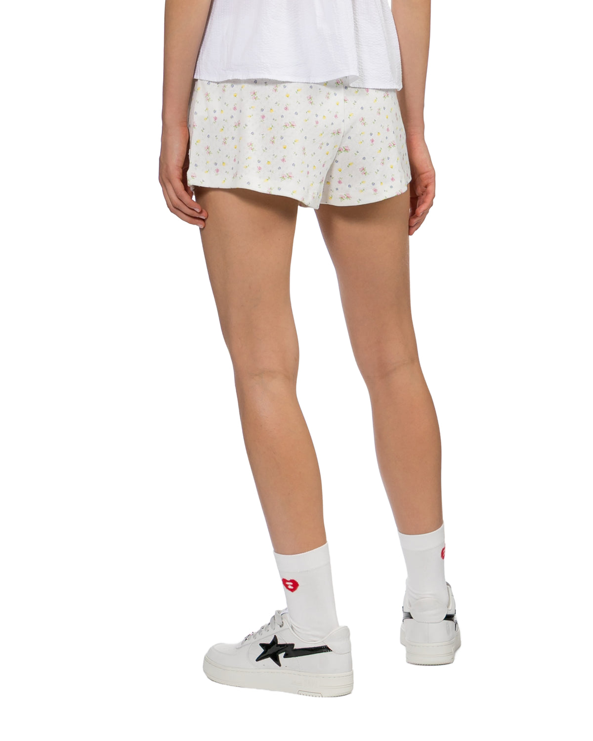 Heart badge floral print shorts