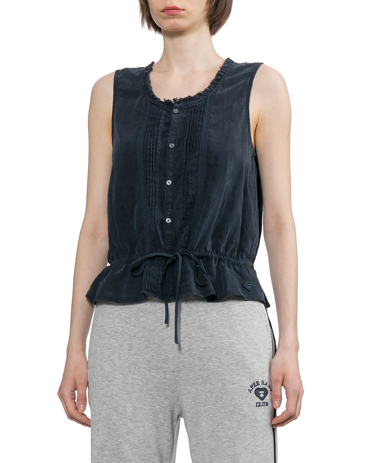 Sleeveless button-front top
