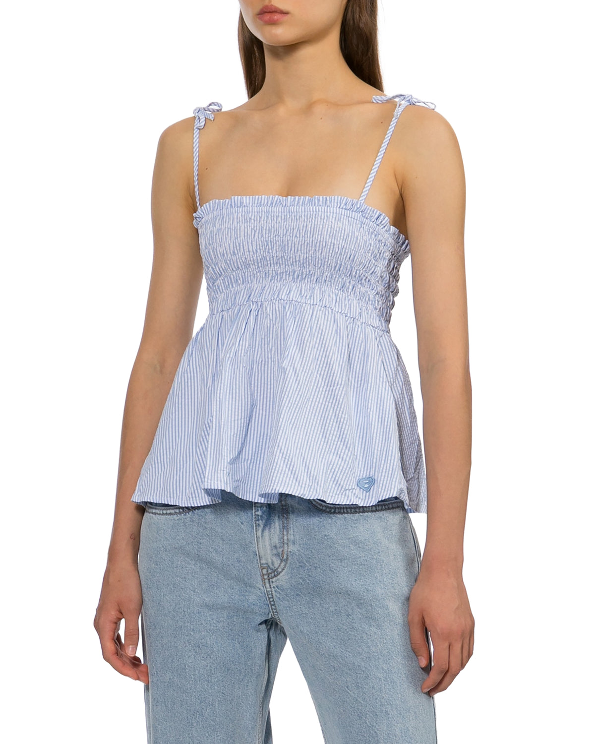 Heart badge woven stripe cami top