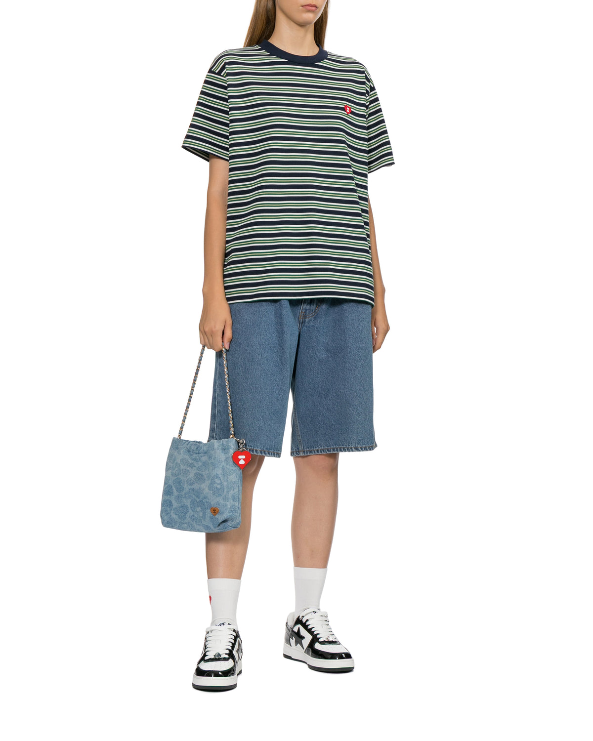Logo embroidered striped tee