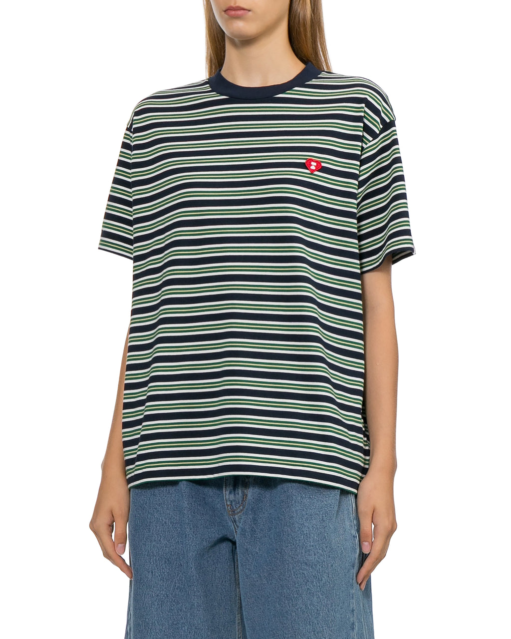 Logo embroidered striped tee