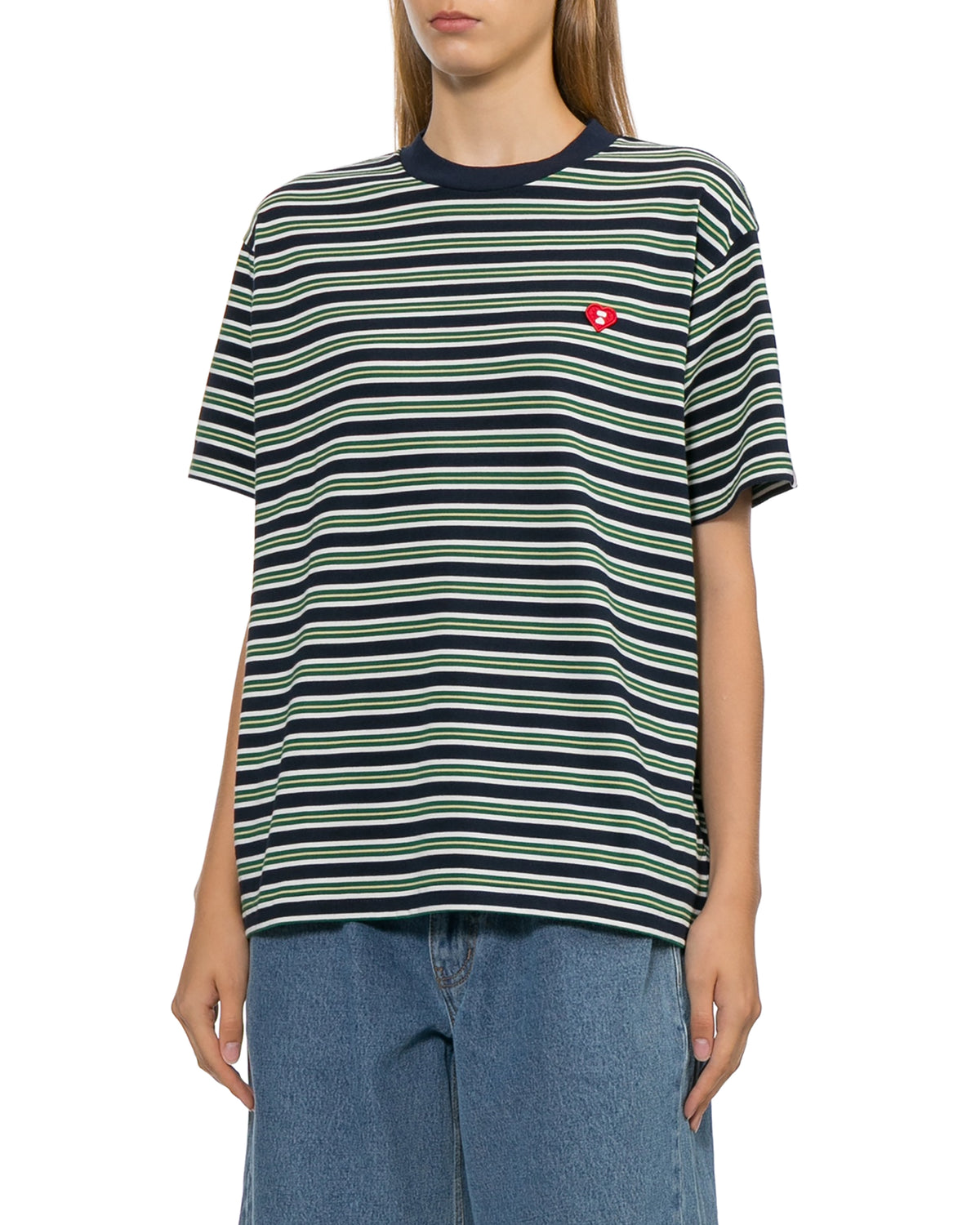 Logo embroidered striped tee
