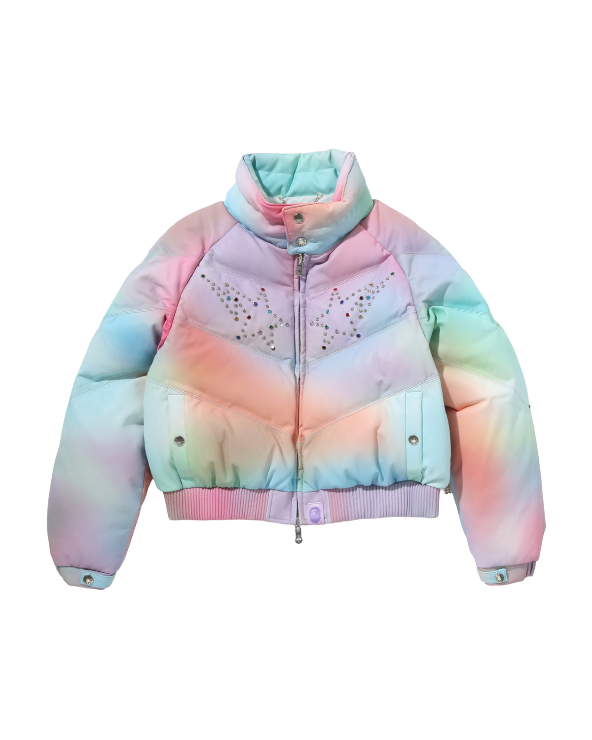 Tie Dye Rhinestone BAPE STA Leather Cropped Down Jacket