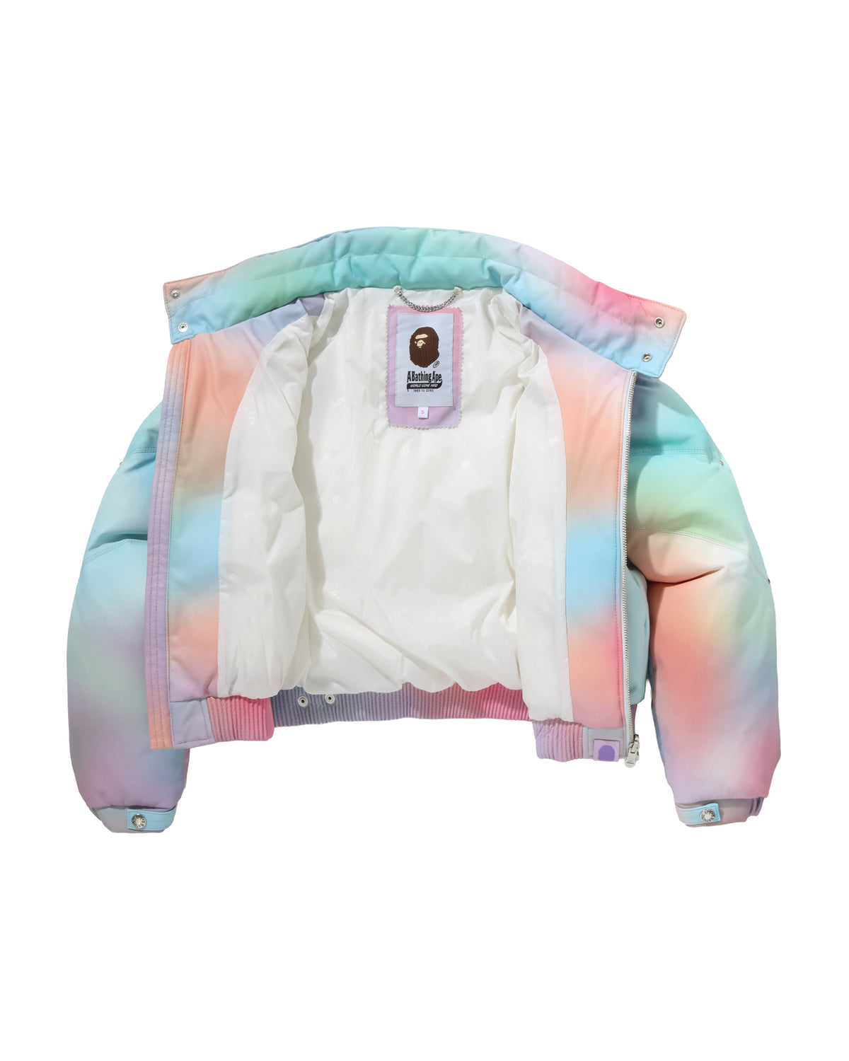 Tie Dye Rhinestone BAPE STA Leather Cropped Down Jacket
