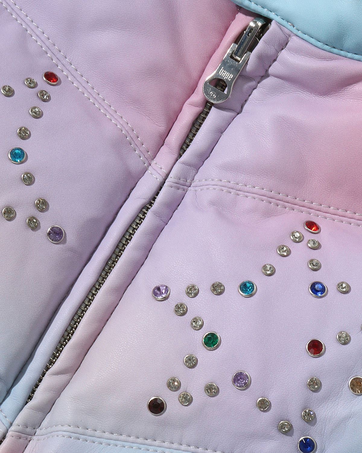 Tie Dye Rhinestone BAPE STA Leather Cropped Down Jacket
