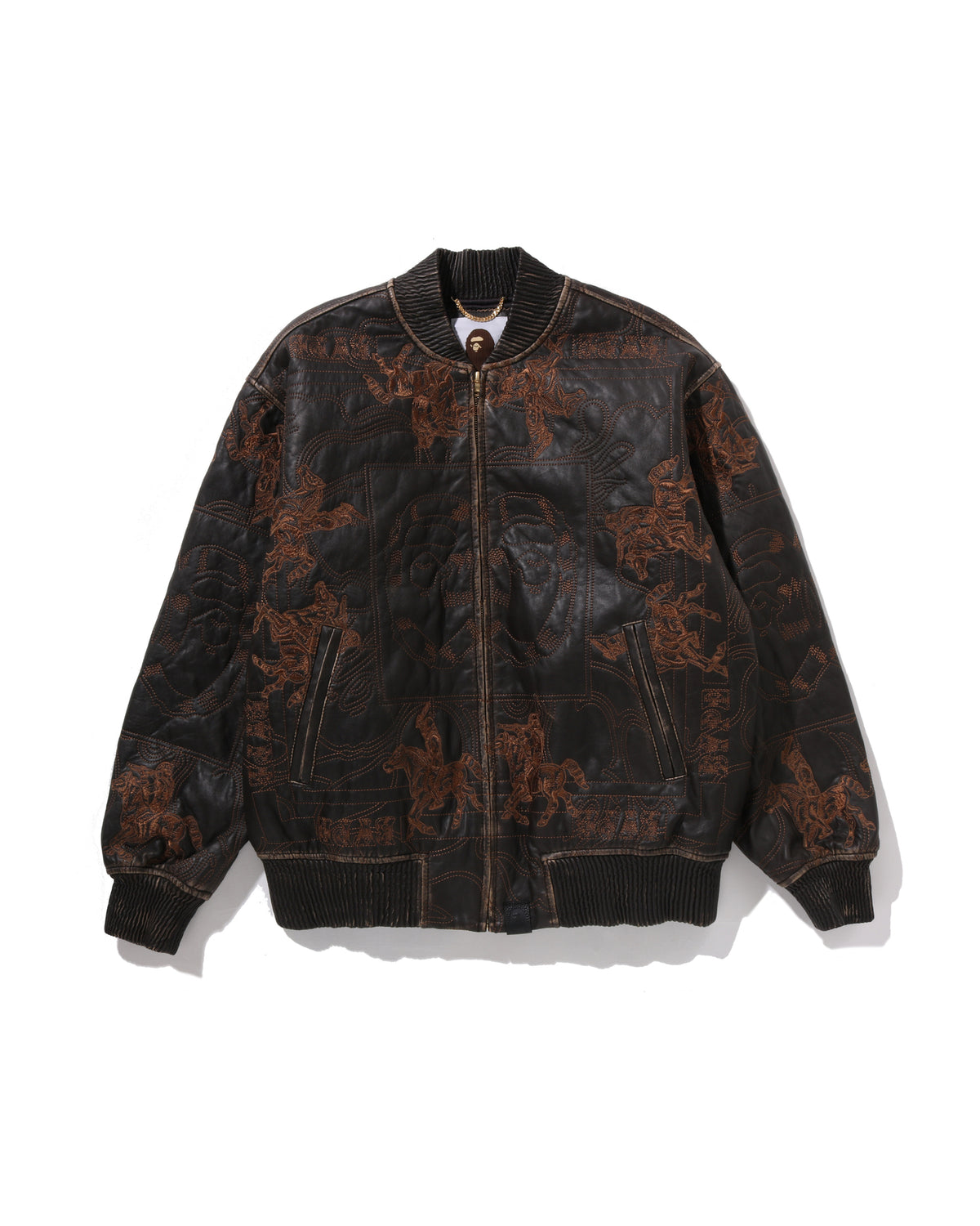 Multi Logo Quilted Leather Bomber Jacket