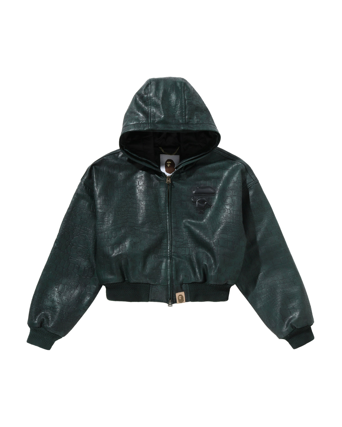Croc Pattern Ape Face Cropped Leather Jacket