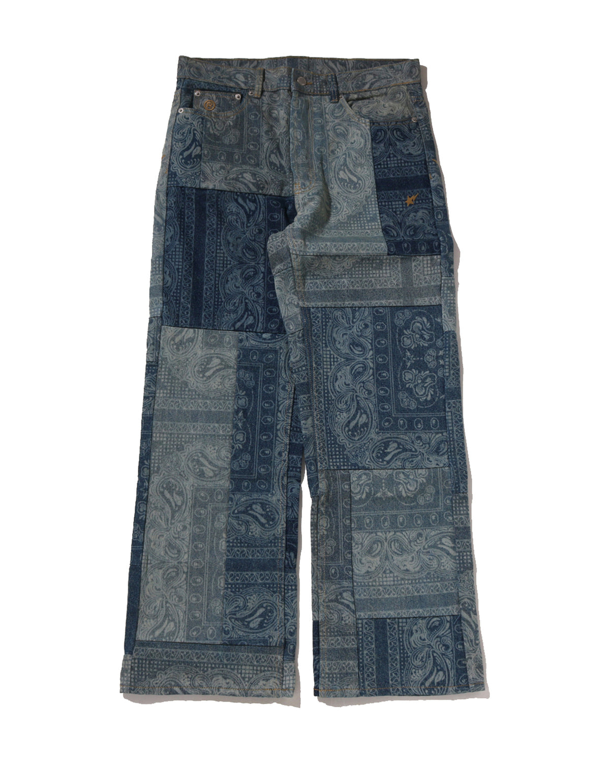 Paisley Pattern Denim Flared Pants