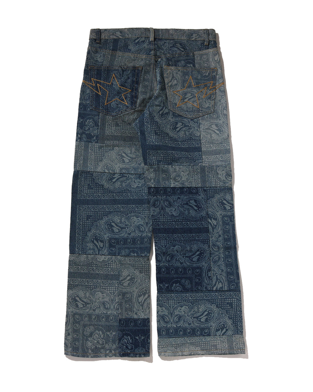 Paisley Pattern Denim Flared Pants