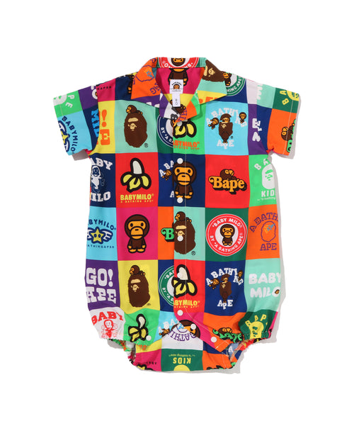 Babies Baby Milo Patchwork Open Collar Shirt Rompers