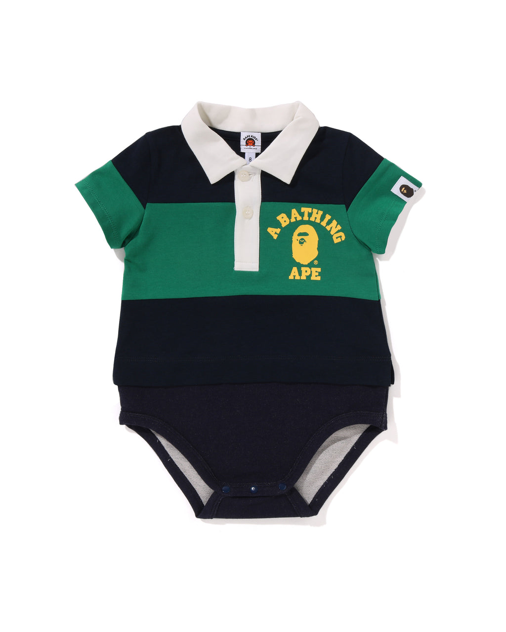 Babies Panel Stripe Polo Shirt Layered Bodysuit
