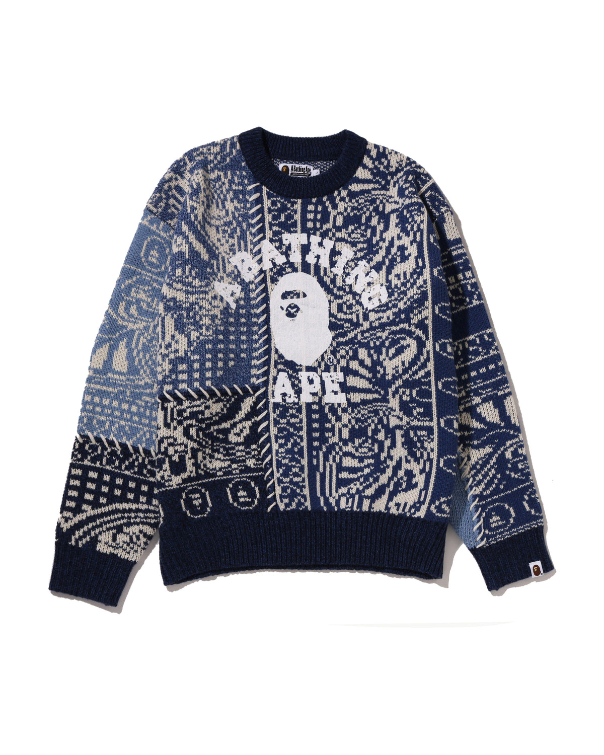 Paisley Pattern College Knit Crewneck Sweatshirt