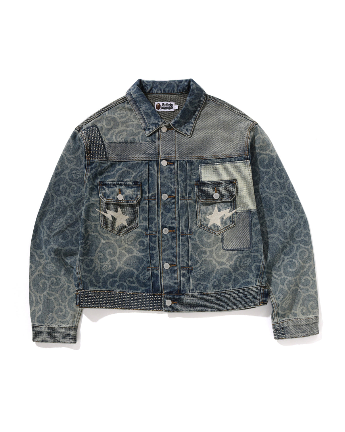 Cloud Camo Jacquard Upcycled Denim Trucker Jacket