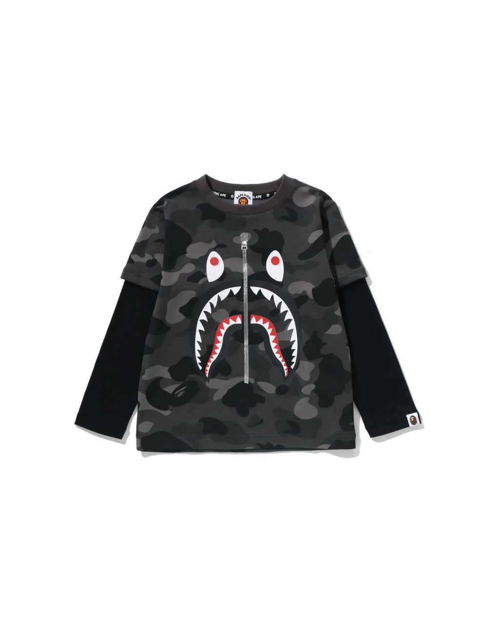 Kids Color Camo Shark Layered Long Sleeve Tee