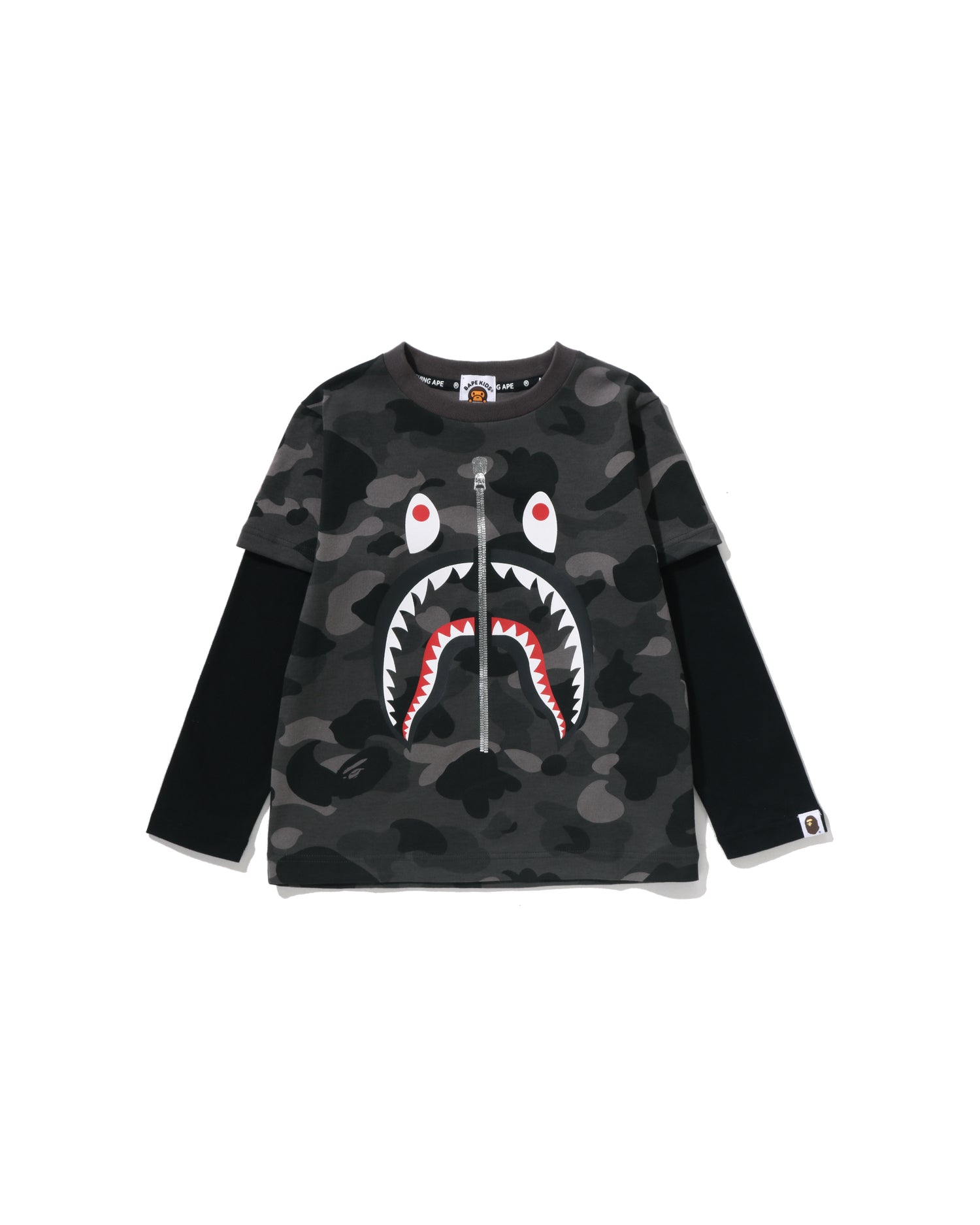 Kids Color Camo Shark Layered Long Sleeve Tee