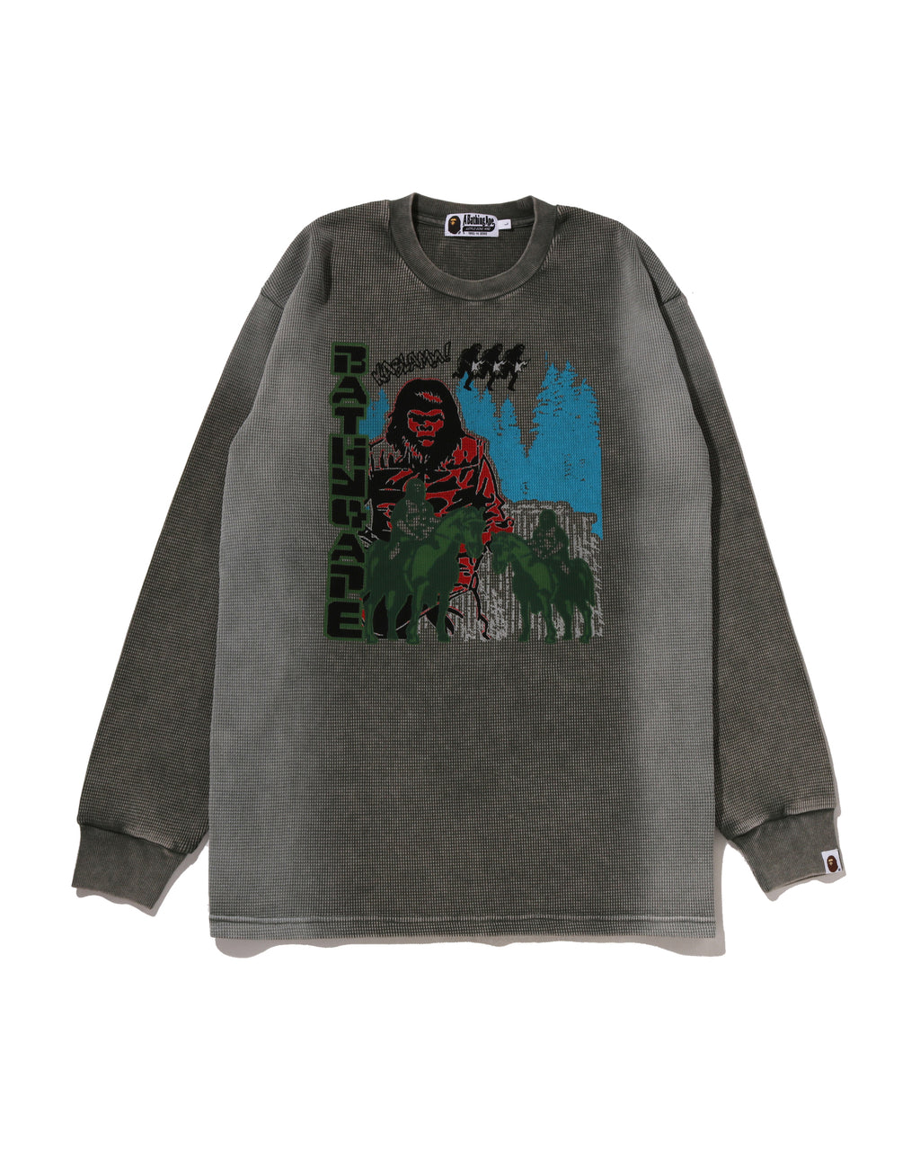 Heavy Washed BAPE Military Graphic Relaxed Fit Ls Tee