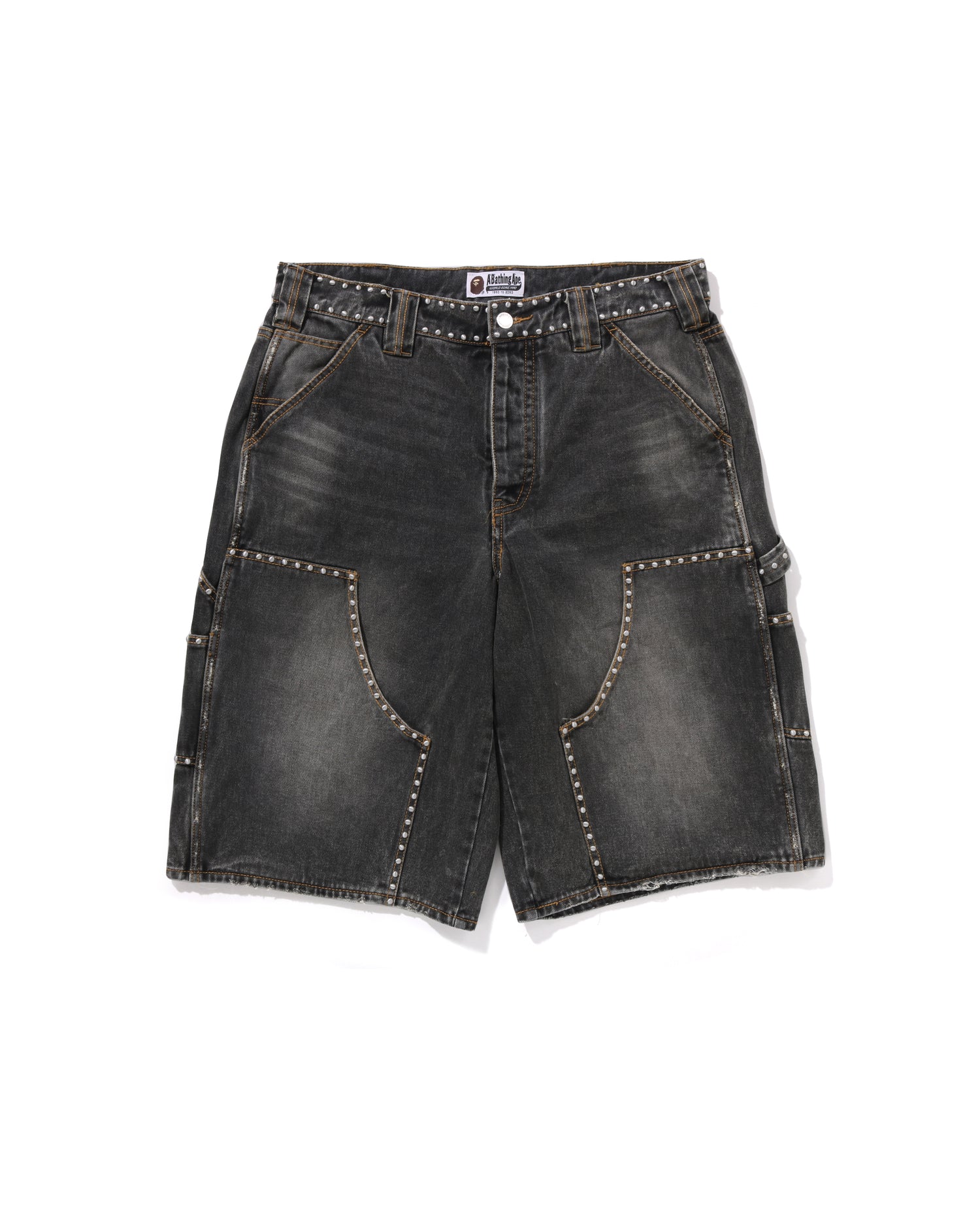 Studded Heavy Wash Relaxed Fit 13oz Denim Shorts