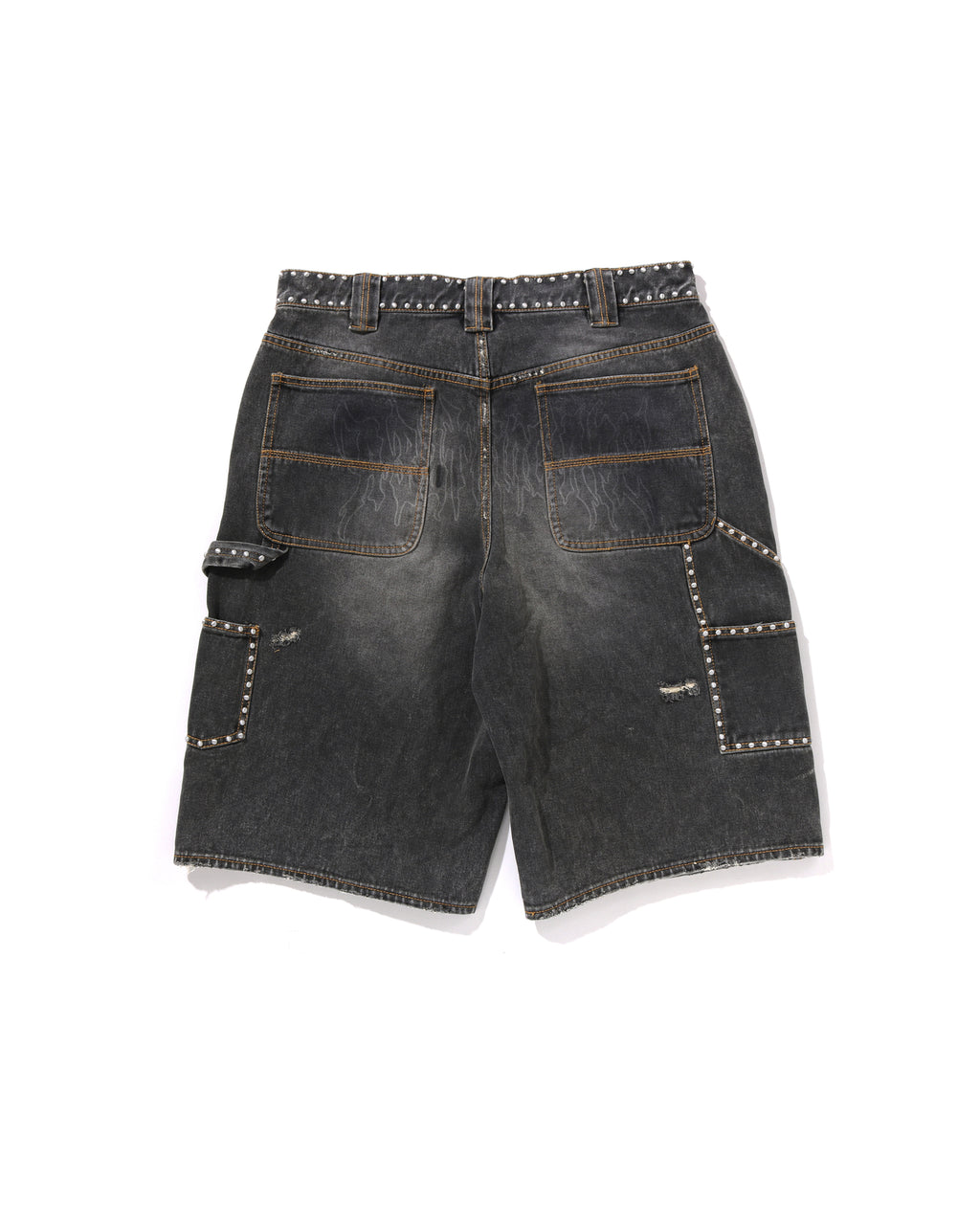 Studded Heavy Wash Relaxed Fit 13oz Denim Shorts