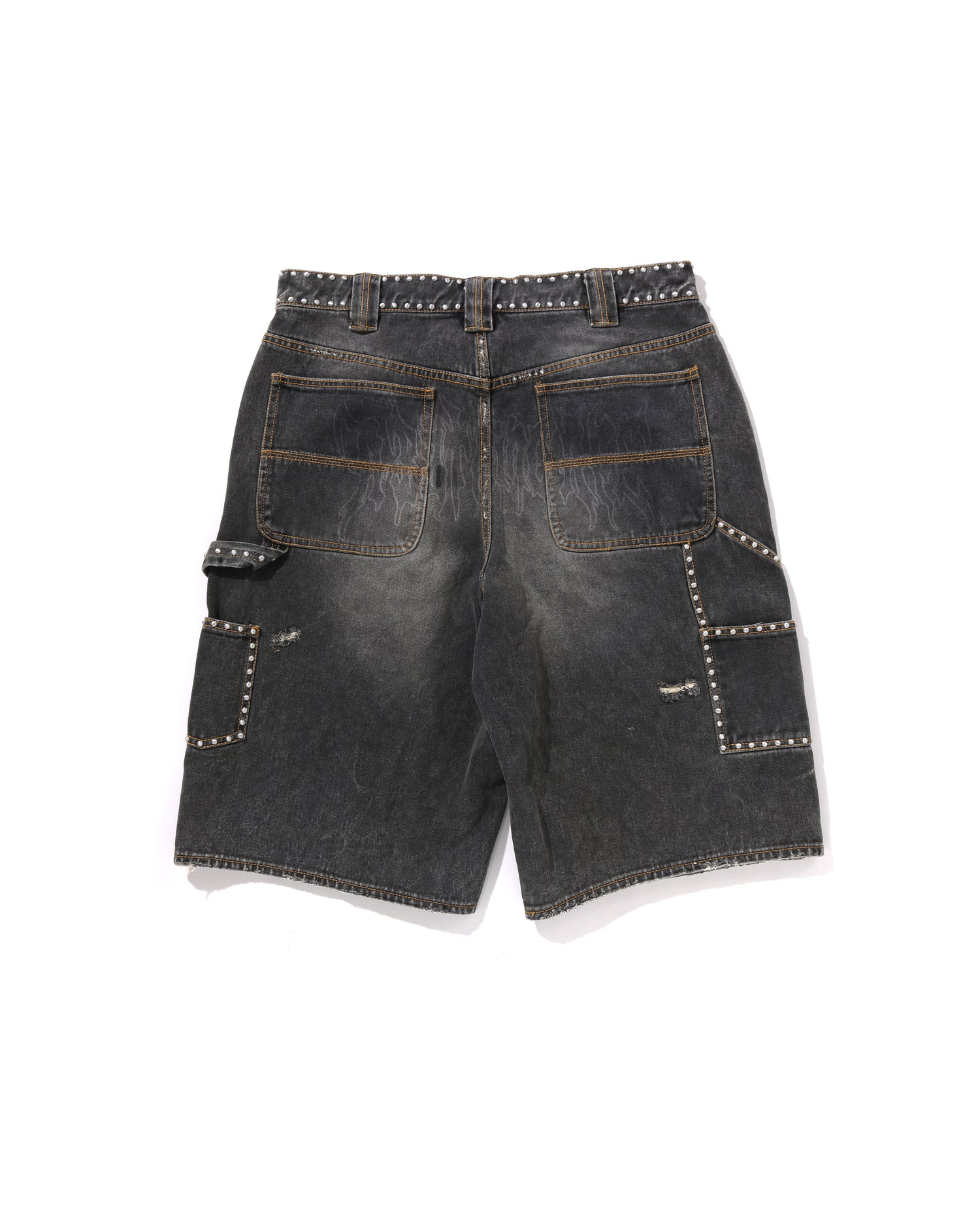 Studded Heavy Wash Relaxed Fit 13oz Denim Shorts