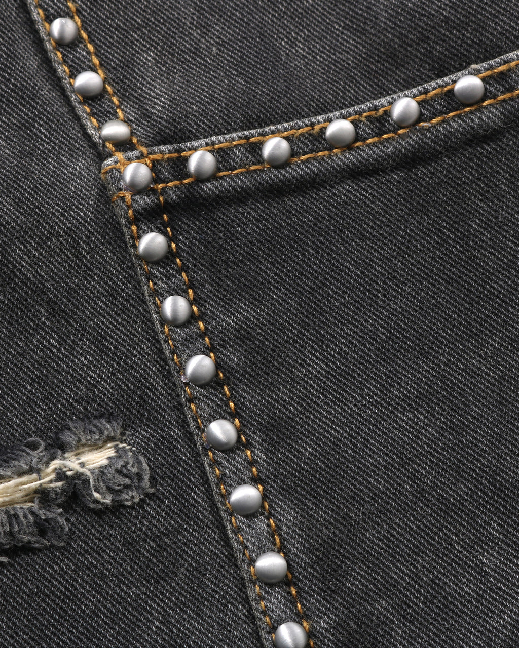 Studded Heavy Wash Relaxed Fit 13oz Denim Shorts