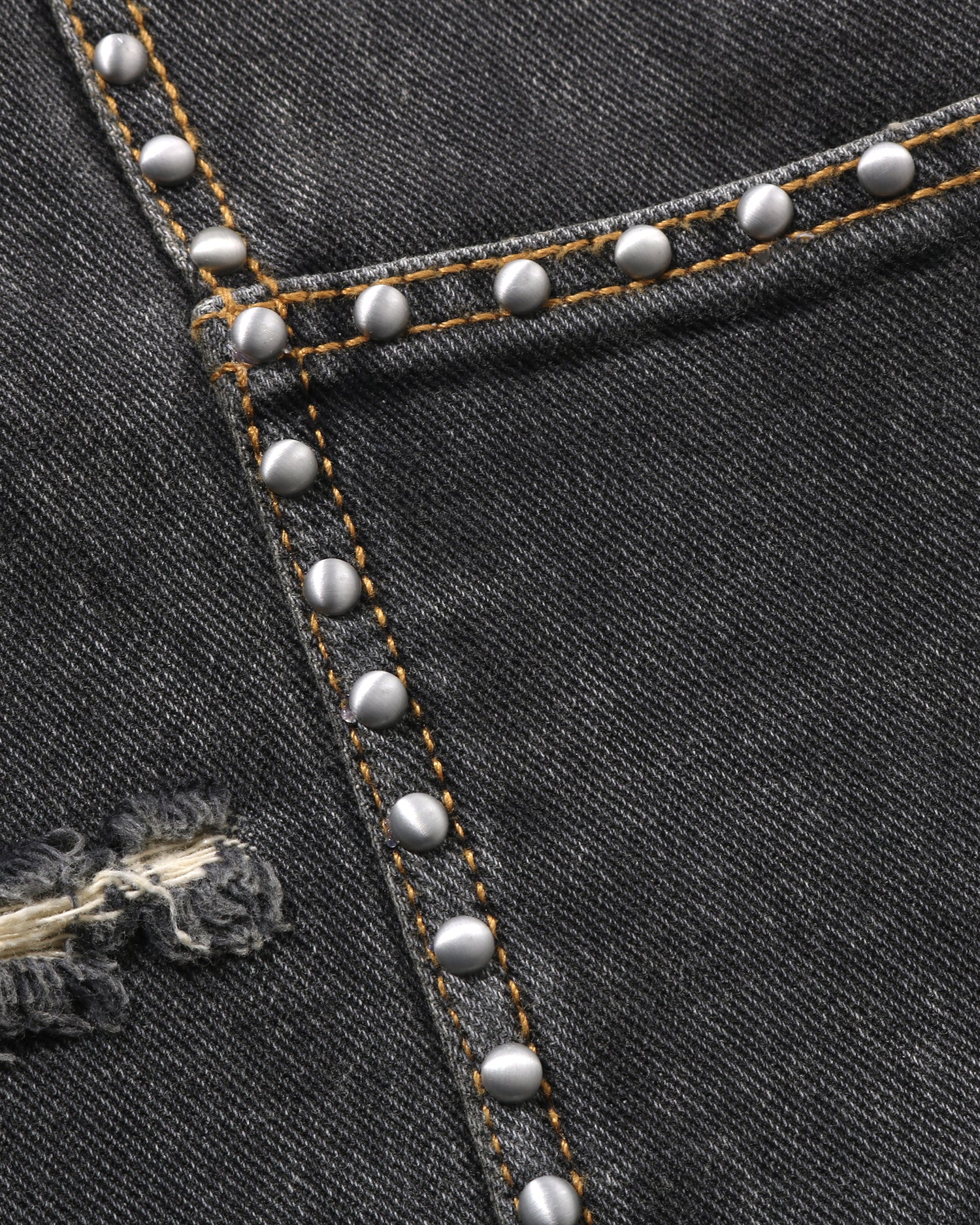 Studded Heavy Wash Relaxed Fit 13oz Denim Shorts