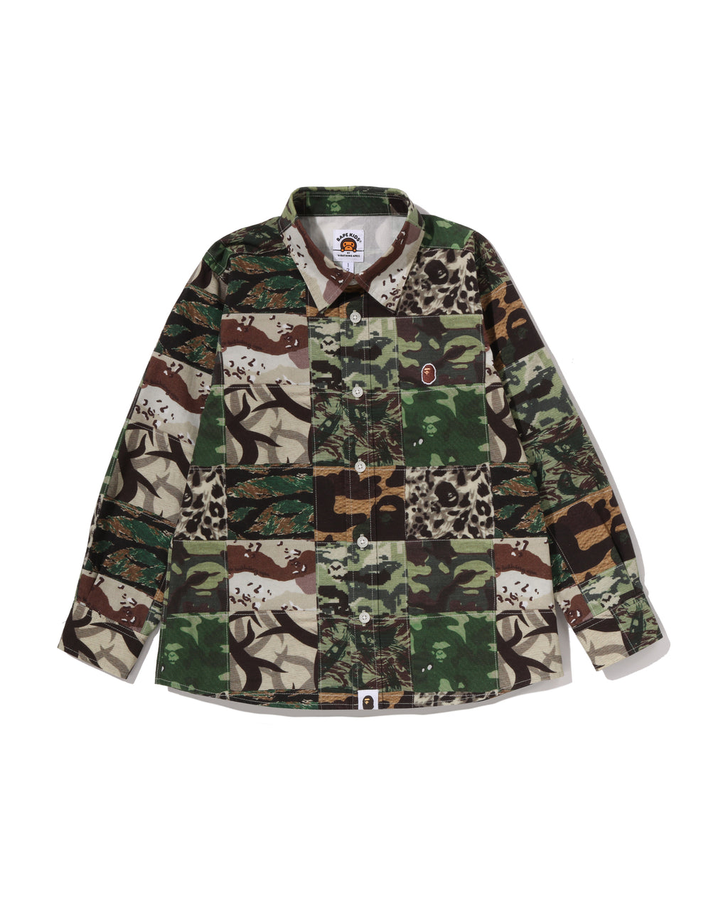 Kids Ape Head One Point Camo Patchwork Shirt