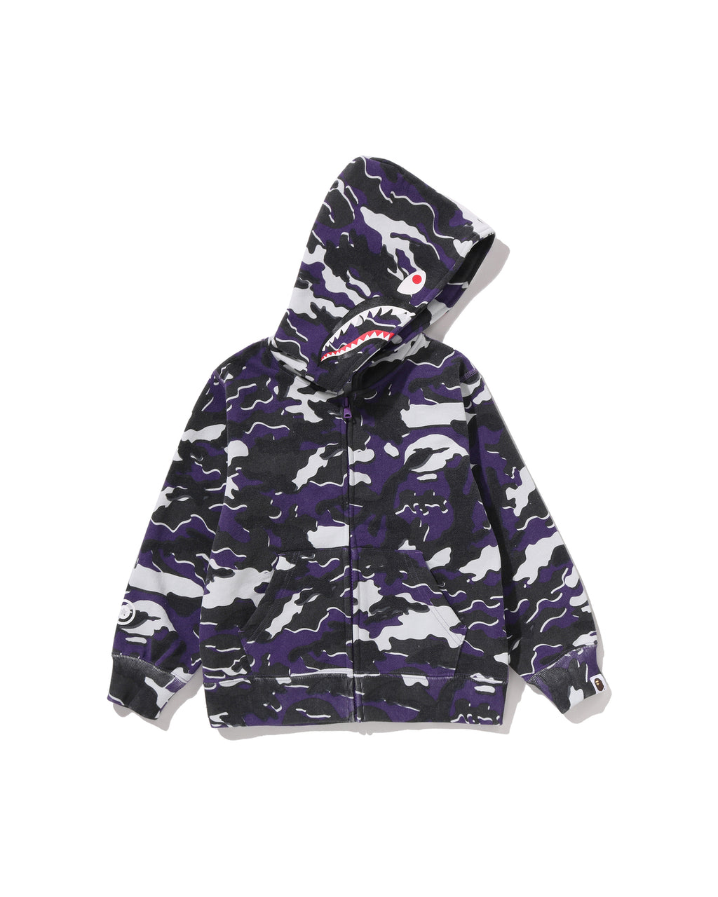 Kids Glitch Woodland Camo Shark Zip Hoodie