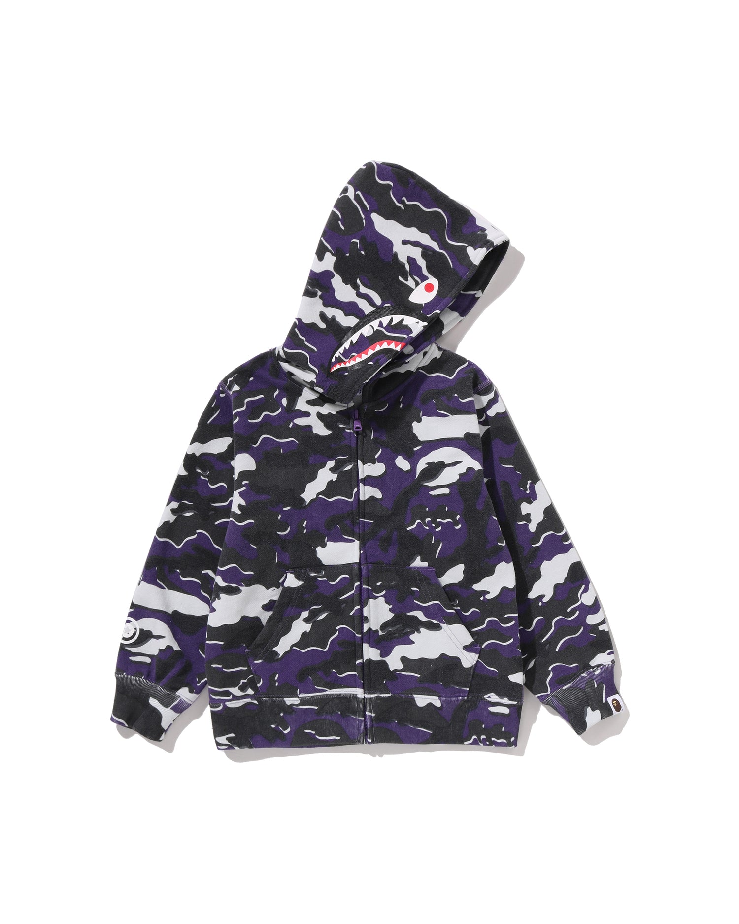 Kids Glitch Woodland Camo Shark Zip Hoodie