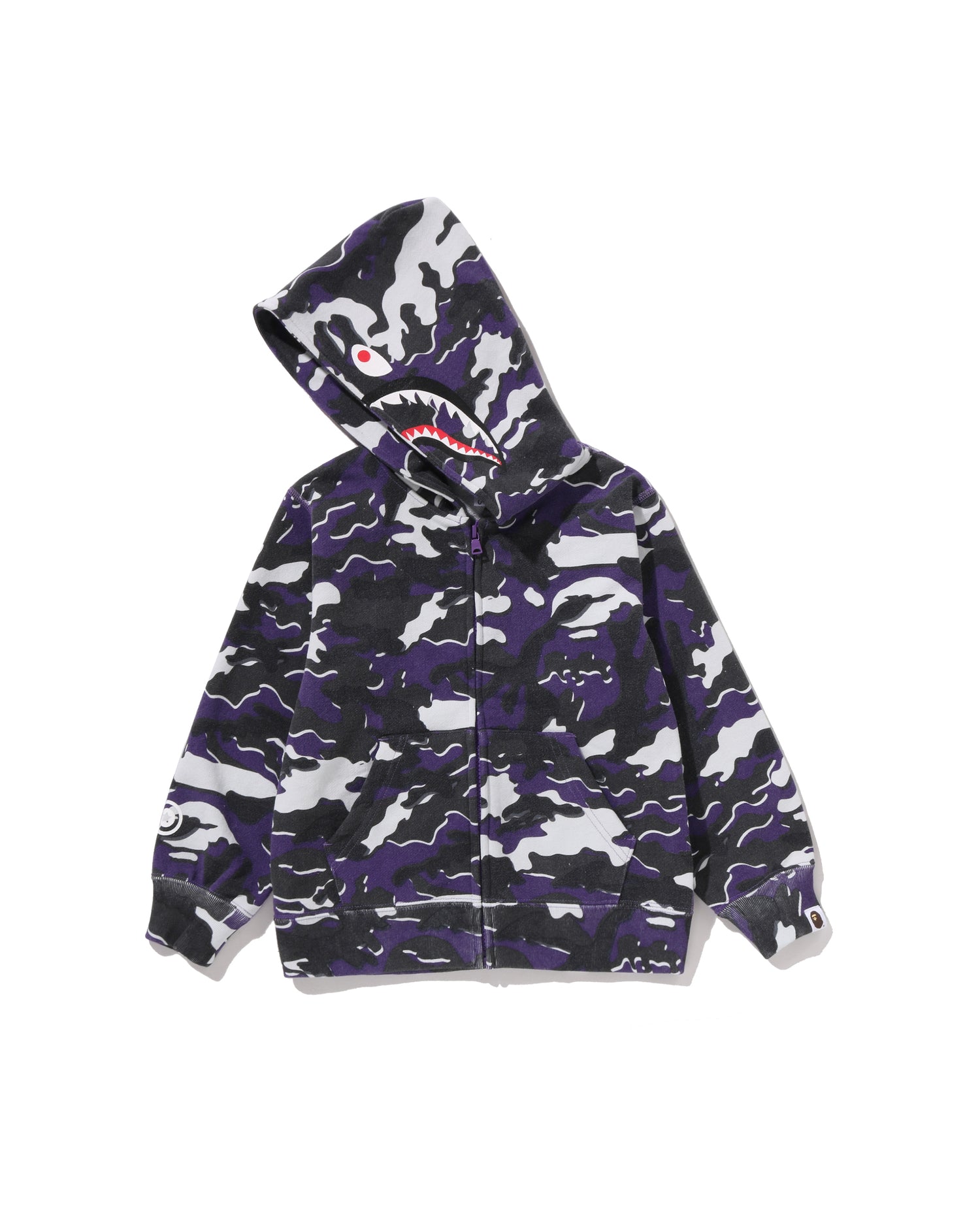 Kids Glitch Woodland Camo Shark Zip Hoodie