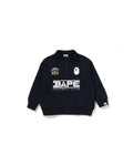 Kids BAPE Embroidery Patch Relaxed Fit Half Zip Sweatshirt