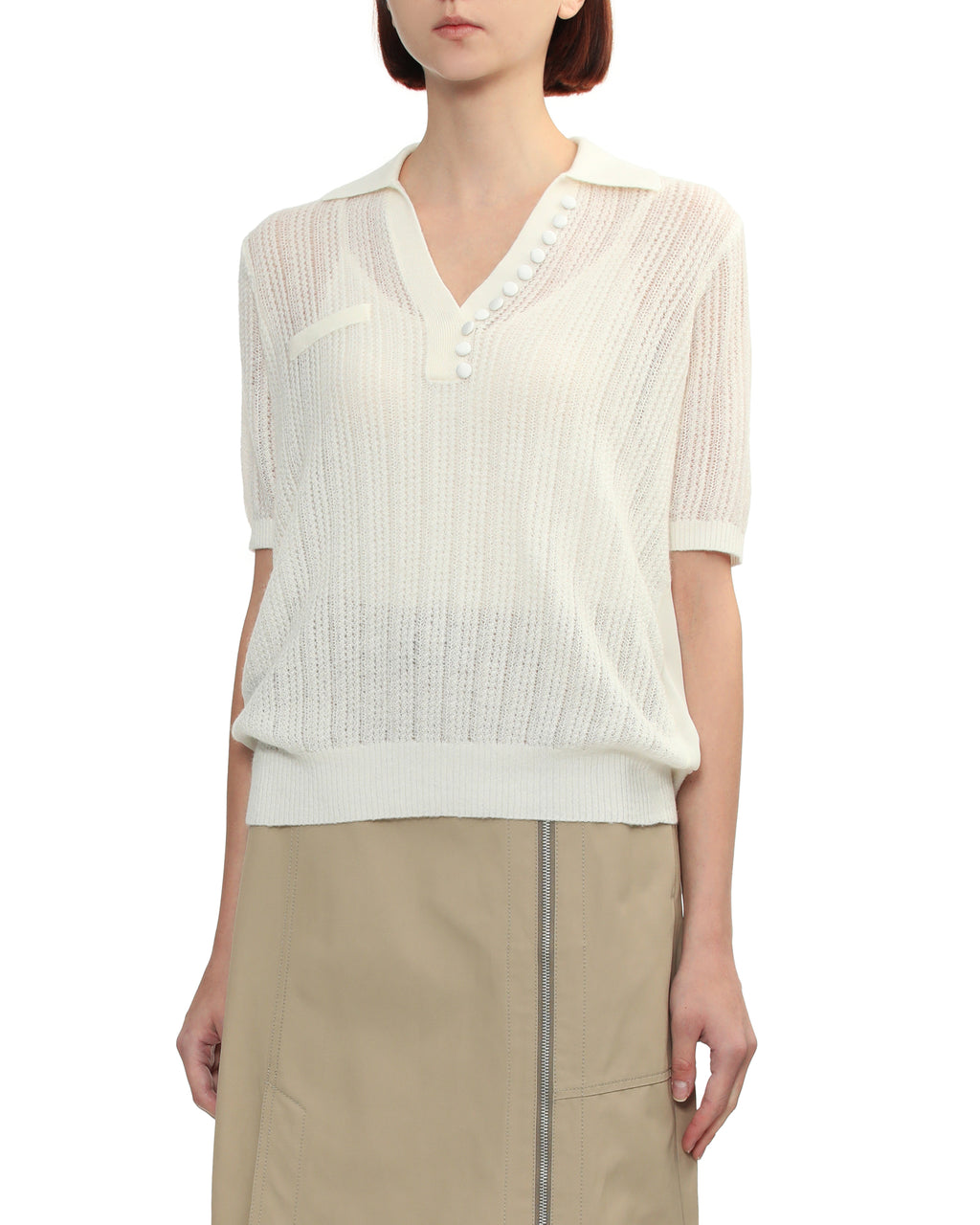 Layered knit polo top